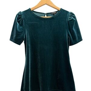 Express Teal Velvet Short Sleeve Puff-Sleeve Top